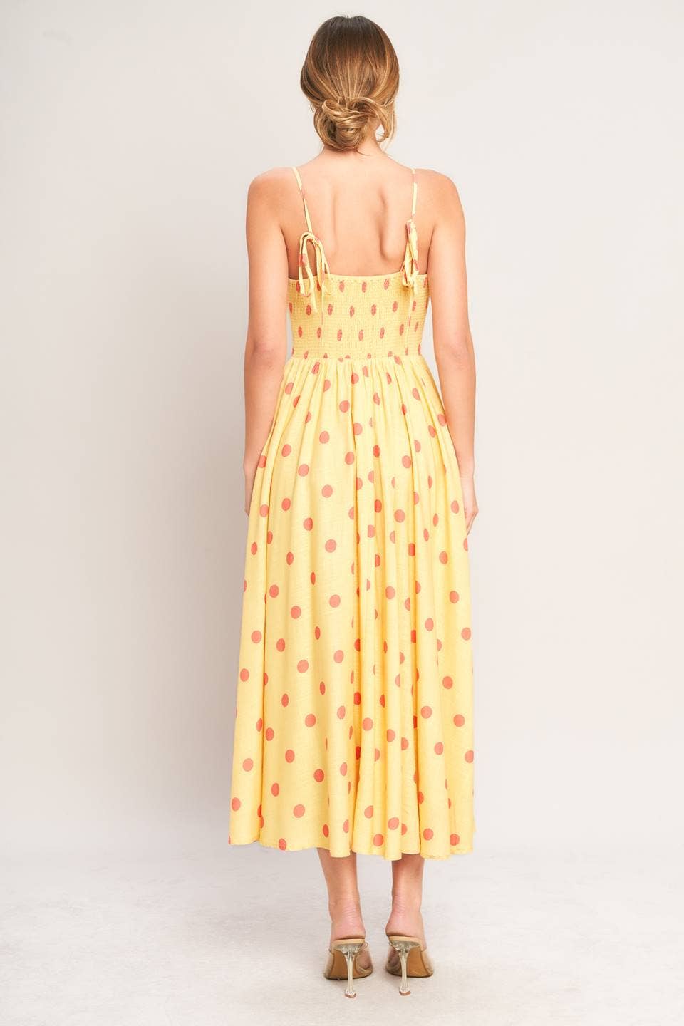 Yellow Polk-Dot Midi Dress