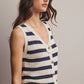 Striped Navy Button-Front Knit Vest Top