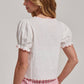 Off White Floral Embroidered Tie Front Top