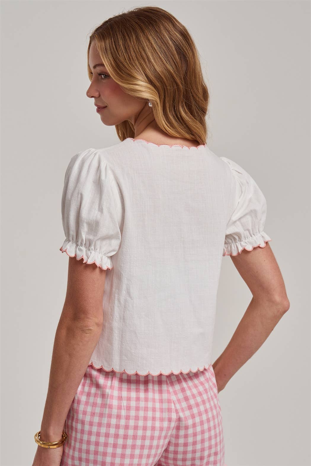 Off White Floral Embroidered Tie Front Top
