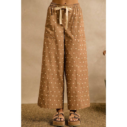 Camel/Ivory Polka Dot Wide Leg Pants