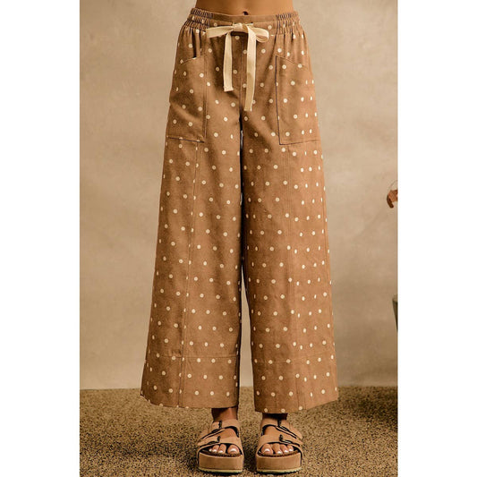 Camel/Ivory Polka Dot Wide Leg Pants