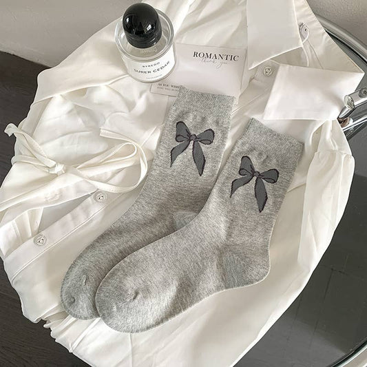 Grey Bow Print Vintage Socks