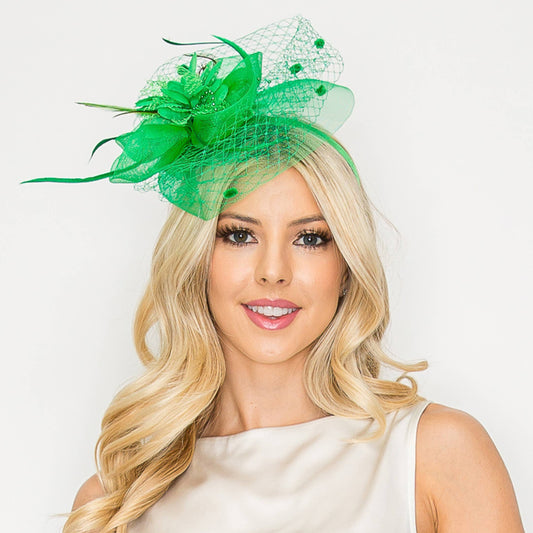 Yellow Floral Feathered Round Fascinator Headband/Clip
