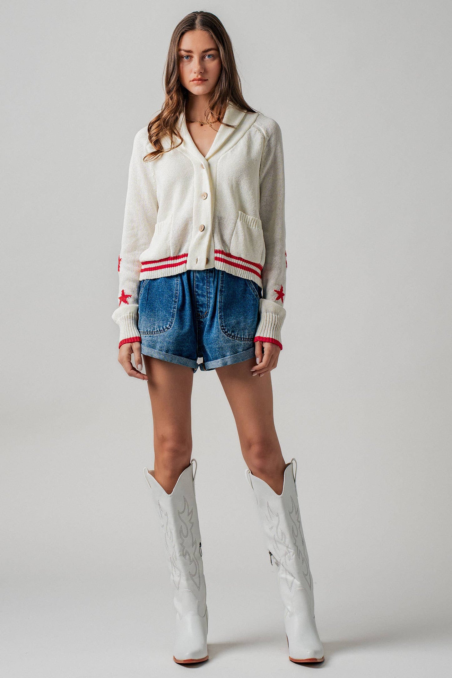 American Flag Star Shawl Collar Cardigan