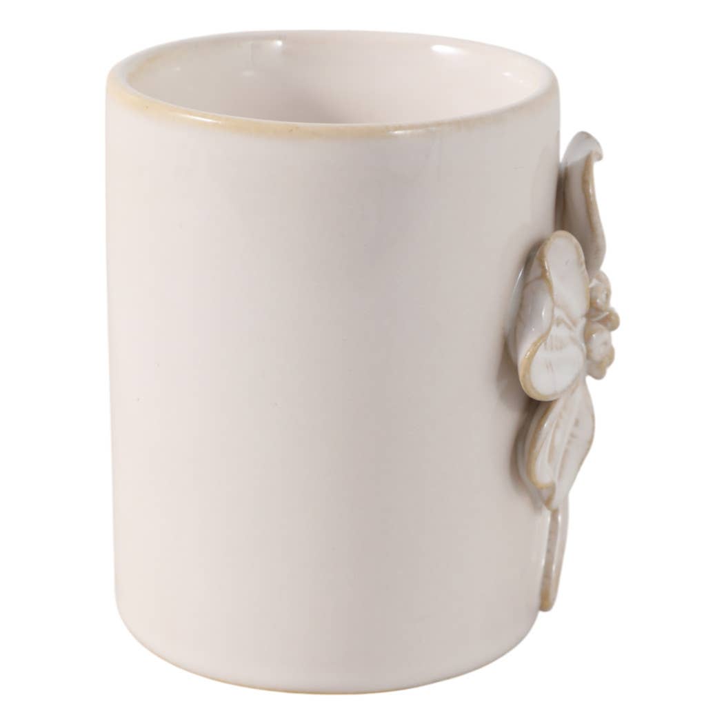 Ivory Ceramic Flower Pencil Cup (4 in.)