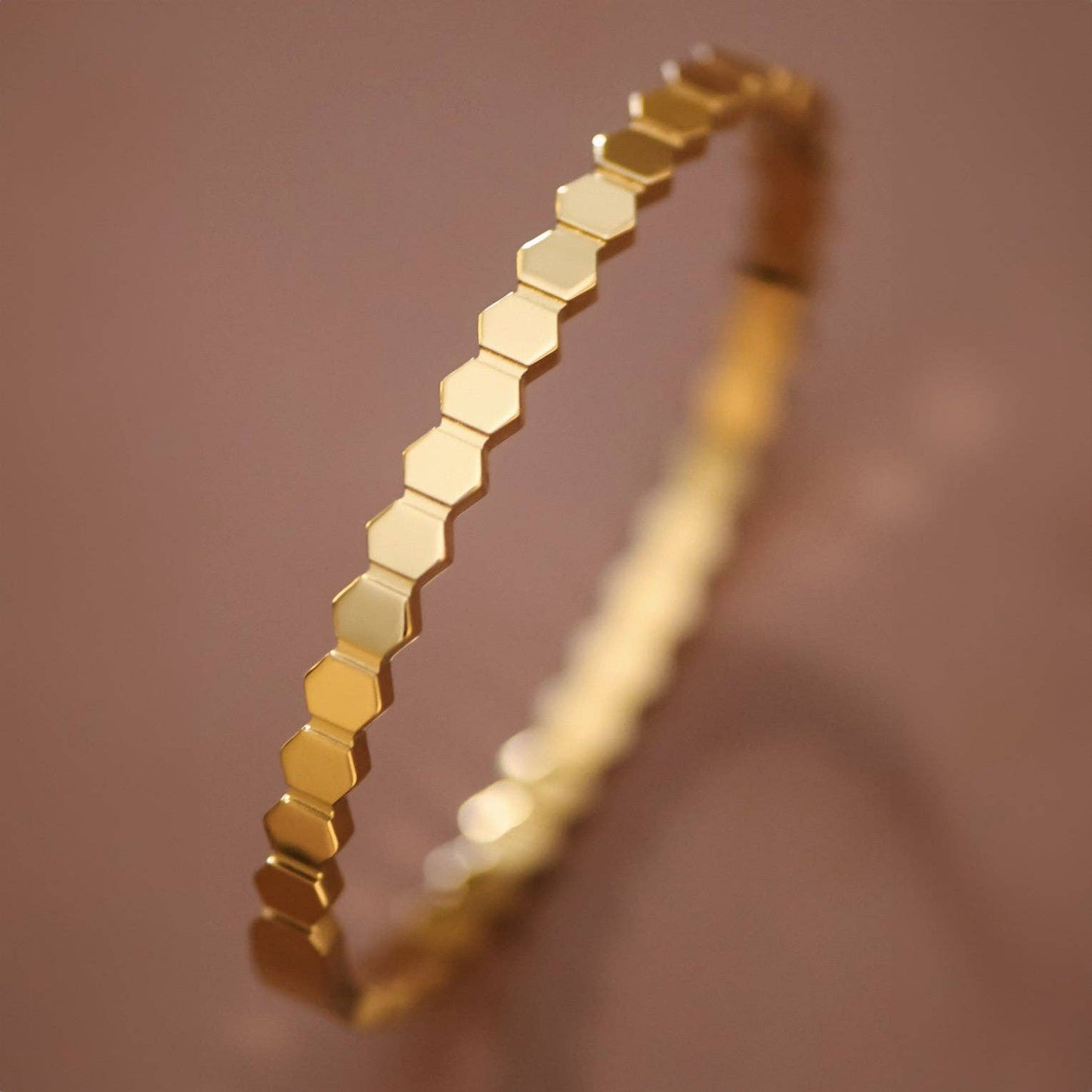 18K Gold Plated Hexagon Stainless Steel Bangle