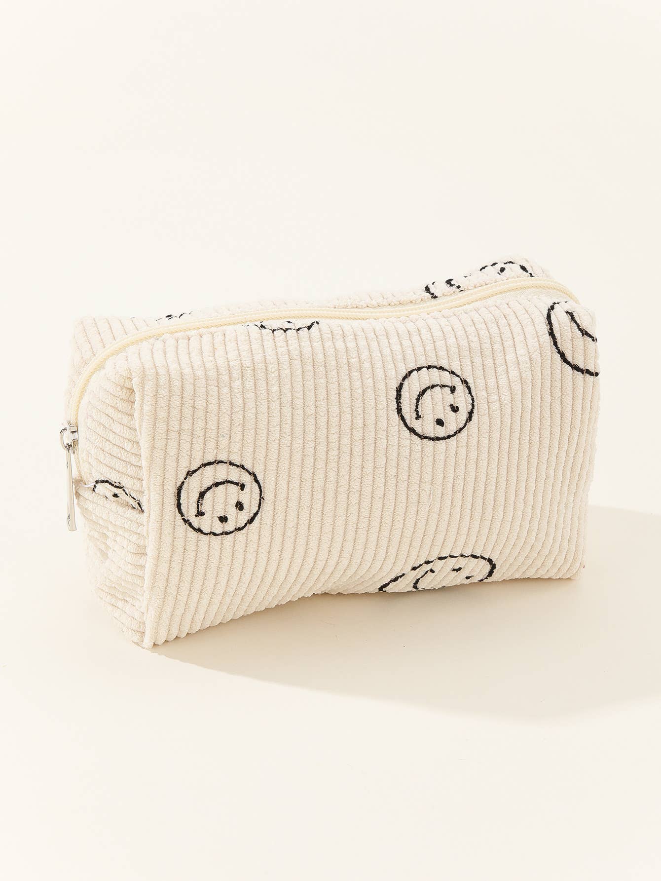 Smiley Face Corduroy Travel Cosmetic Bag