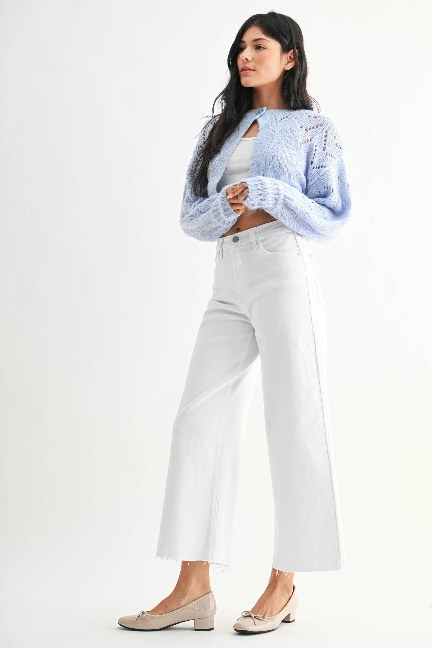 Optic White Scissor Cut Wide Leg Jeans