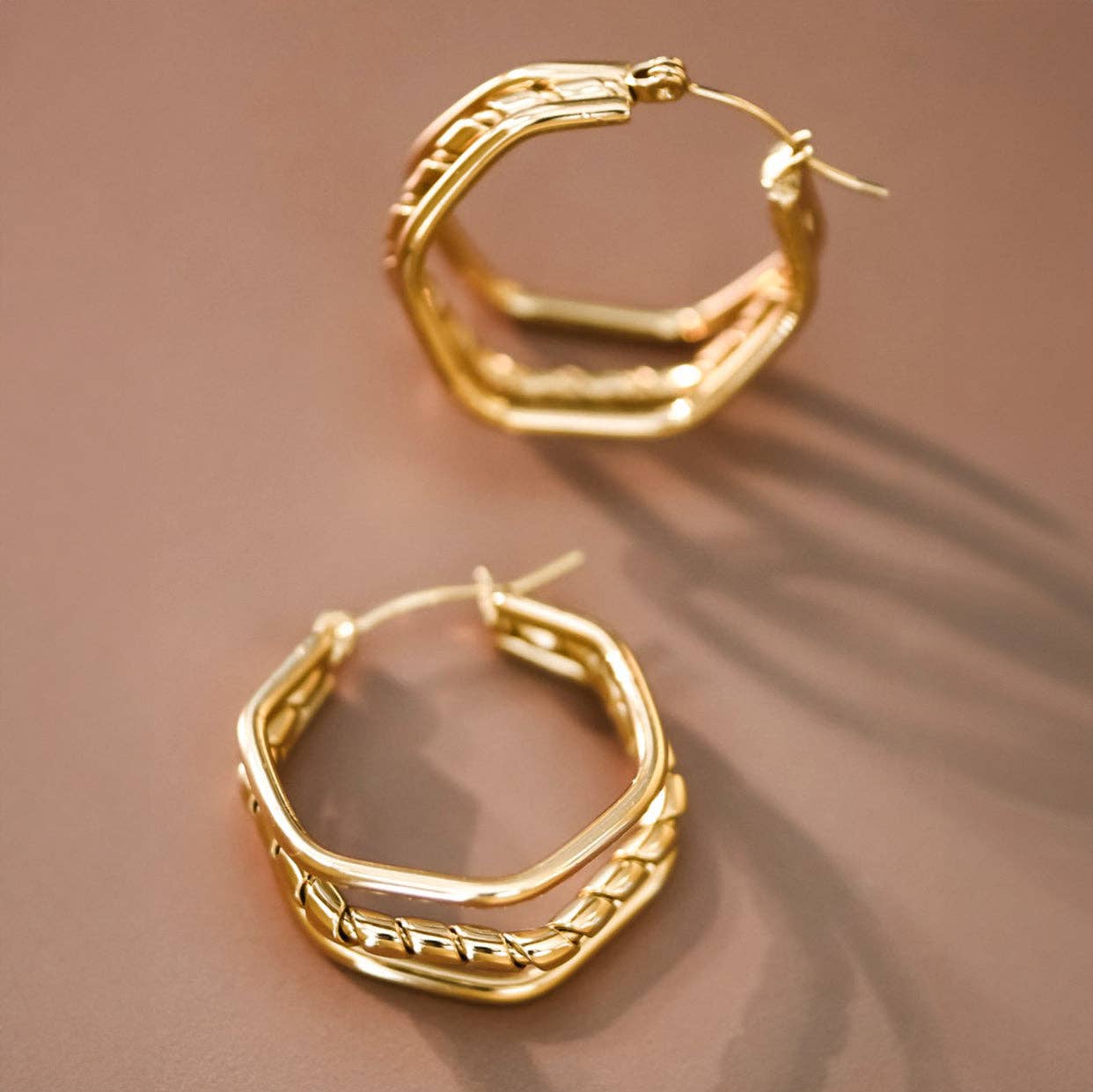 18K Gold Plated Waterproof Stainless Steel Hoop Earrings