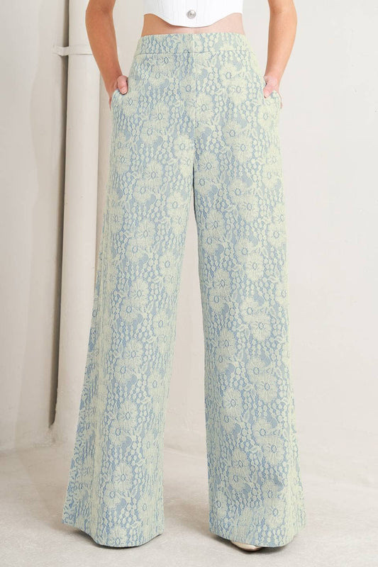 Cream & Ligh Blue Bonded Lace Pant