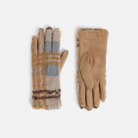 Faux Fur Plaid Touchscreen Gloves - Purpose + Passion Boutique