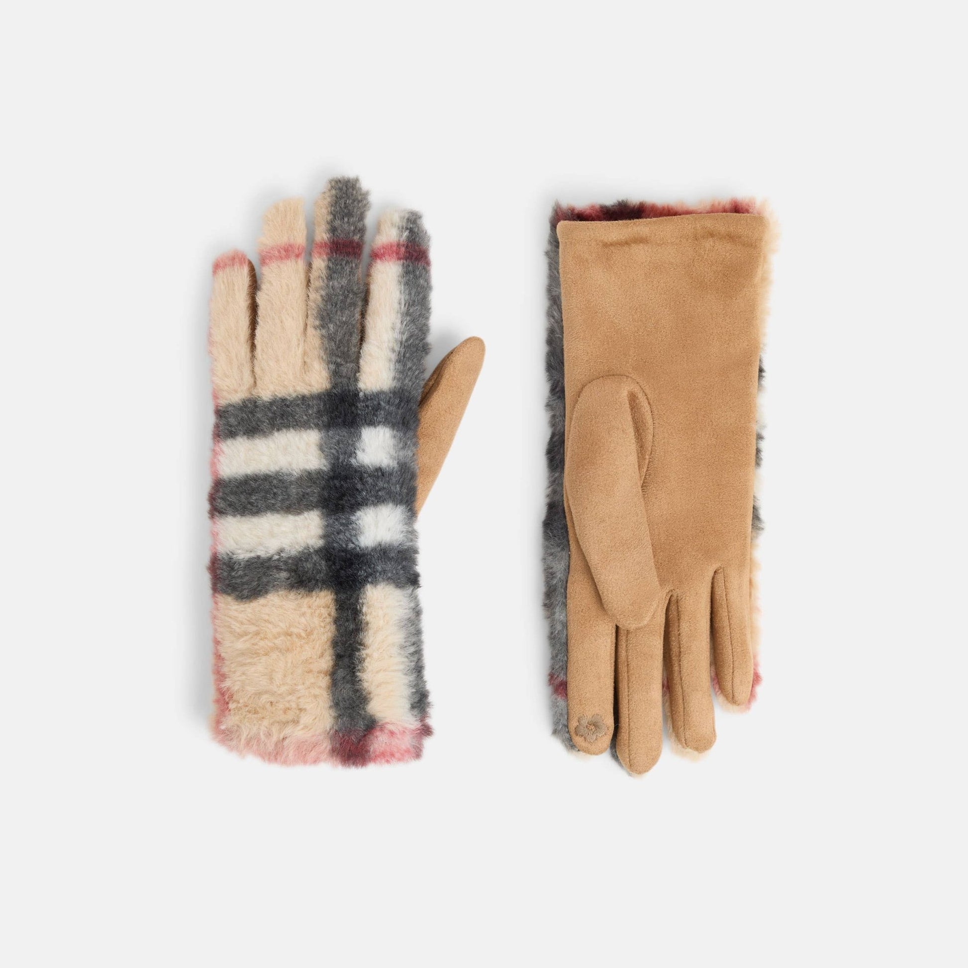 Faux Fur Plaid Touchscreen Gloves - Purpose + Passion Boutique