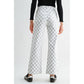 Grey Chess Print High Rise Wide Leg Ankle Pants
