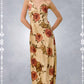 Fall Floral Satin Midi Slip V-Neckline Dress