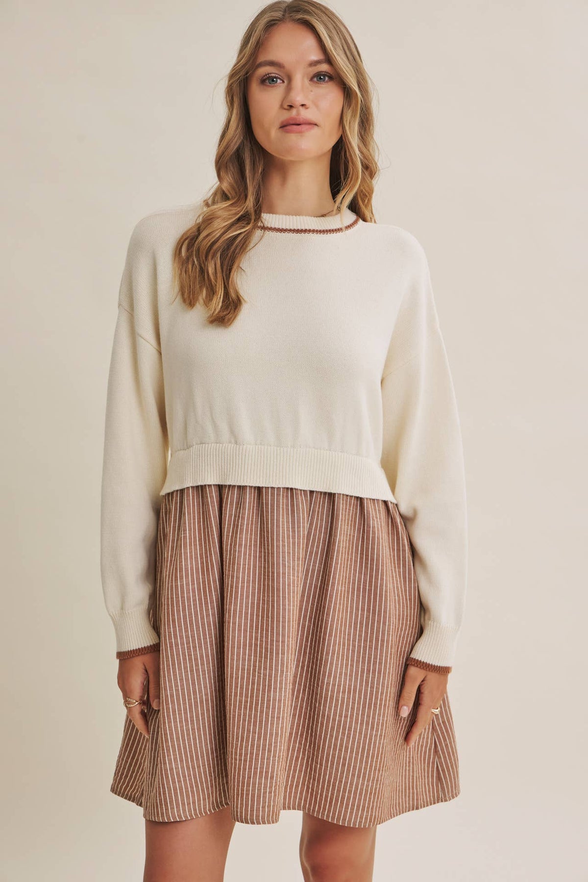 Mocha Layered Twofer Stripe Mini Dress