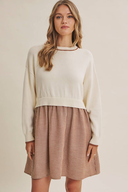 Mocha Layered Twofer Stripe Mini Dress