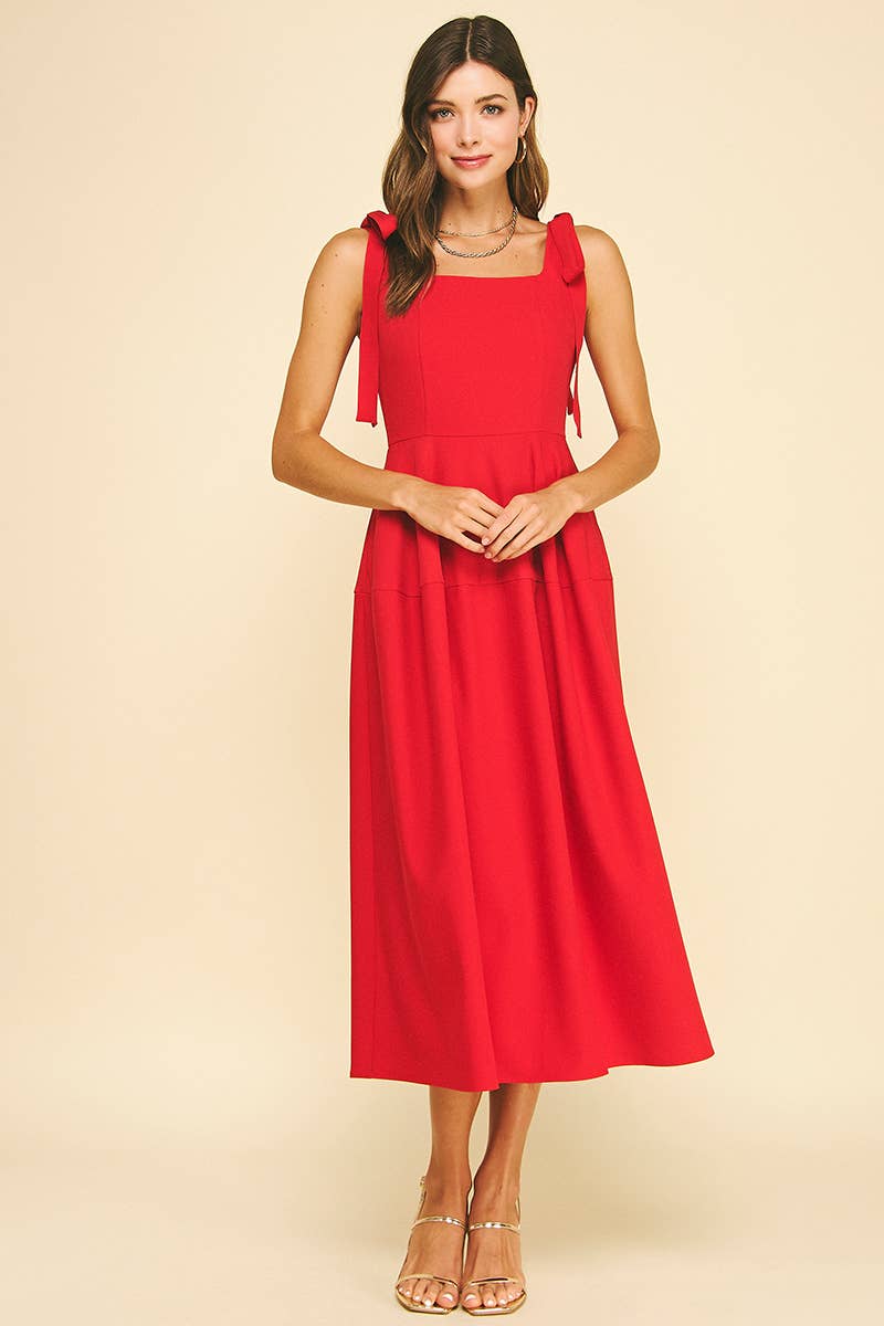 Red Ribbon Midi Sleeve Dress