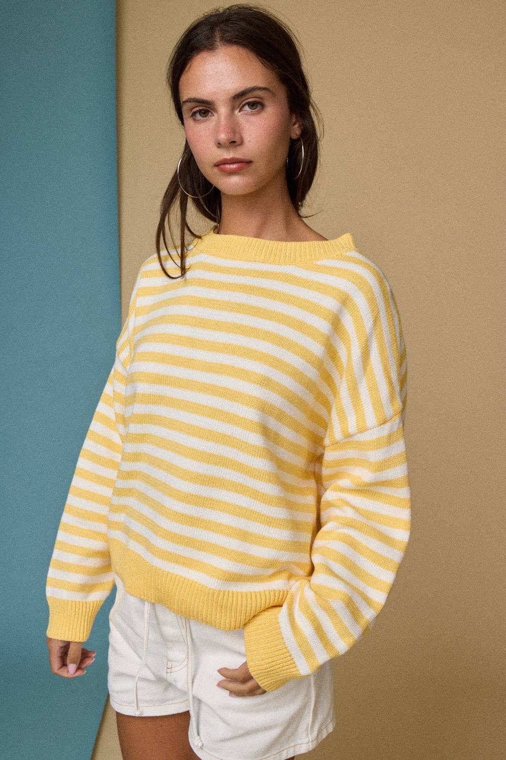 Yellow Striped Crewneck Sweater