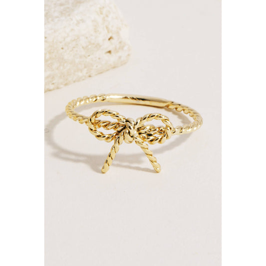 Gold Twisted Metallic Ribbon Bow Band Ring (Size 6-7)
