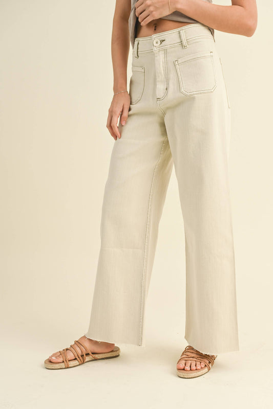 Washed Beige Straight Wide Leg Pants