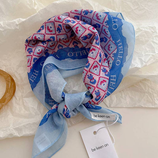 Retro Floral Hello Square Handkerchief