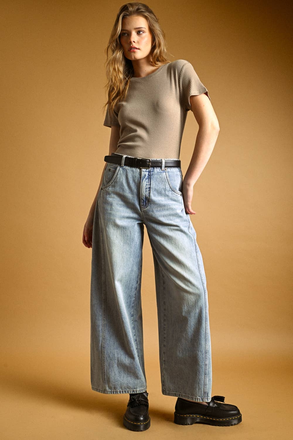 Vintage Wash Wide Leg Paneled Jeans