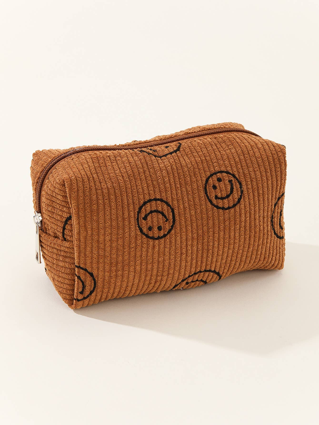 Smiley Face Corduroy Travel Cosmetic Bag