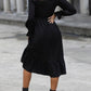 Ruffled Sleeve Black Midi Dress