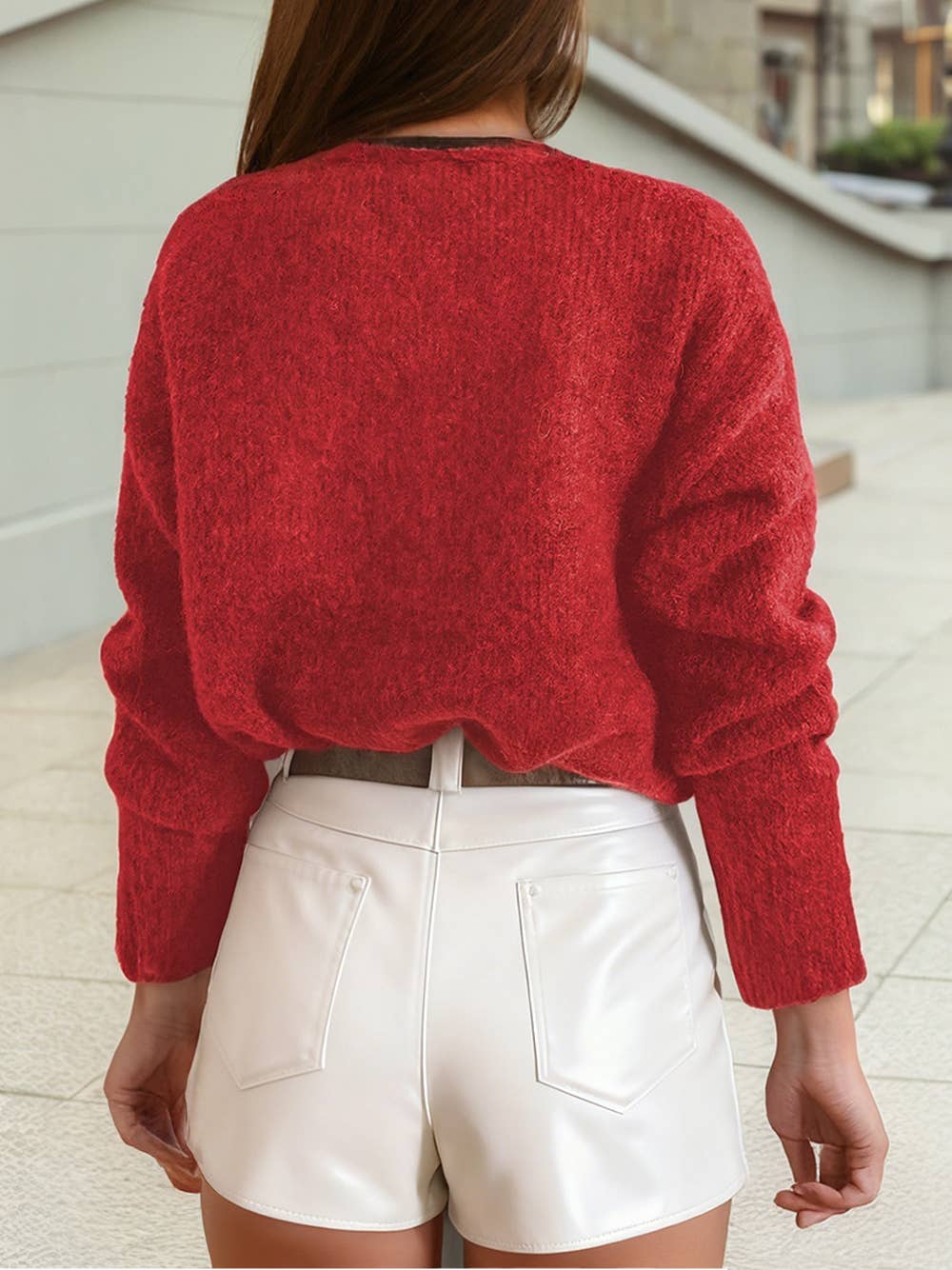 Fiery Red V - Neck Heart Chunky Knit Metal Button Sweater Cardigan - Purpose + Passion Boutique