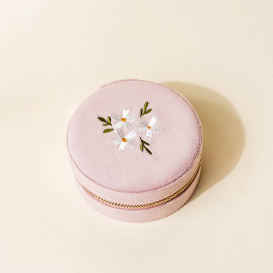 Floral Blush Round Velvet Jewelry Case - Purpose + Passion Boutique