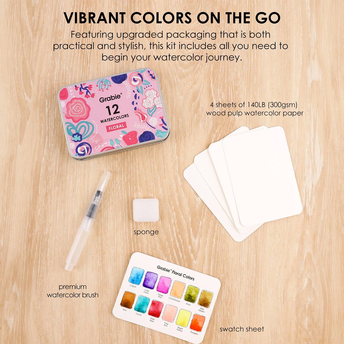 Floral Colors Watercolor Pocket Set Of 12 Paints + Brush - Purpose + Passion Boutique