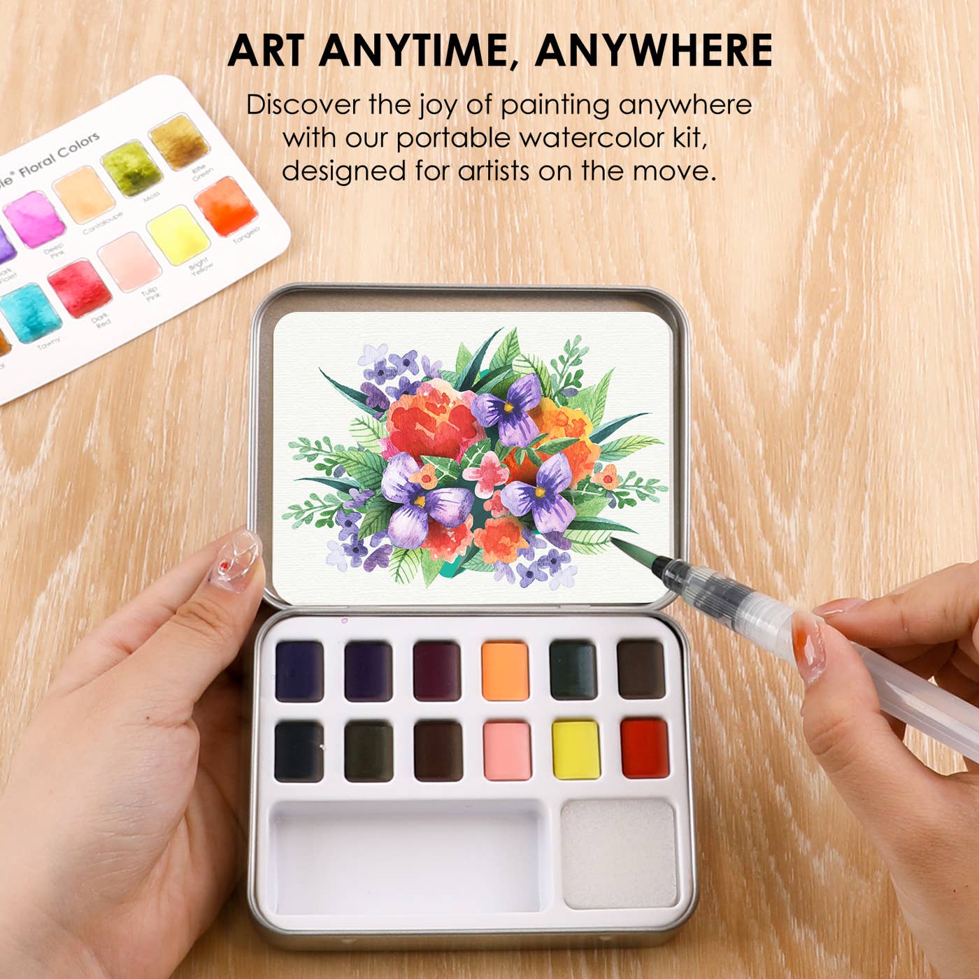 Floral Colors Watercolor Pocket Set Of 12 Paints + Brush - Purpose + Passion Boutique
