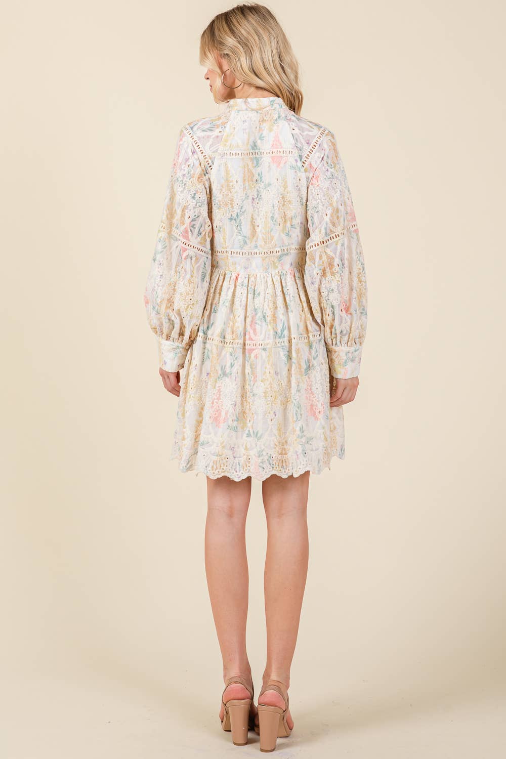 Floral Creme Long Sleeved Mini Shirt Dress - Purpose + Passion Boutique