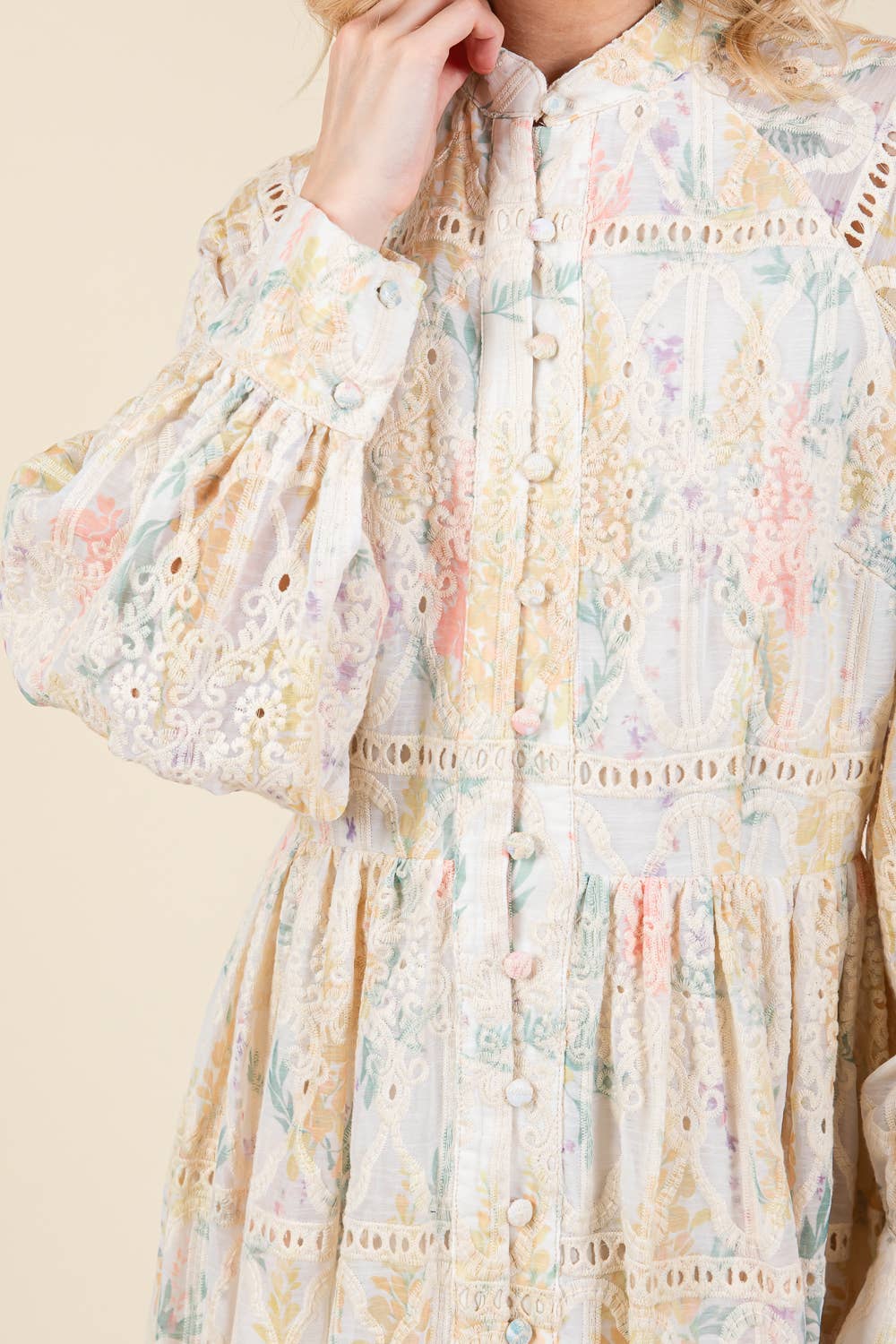 Floral Creme Long Sleeved Mini Shirt Dress - Purpose + Passion Boutique