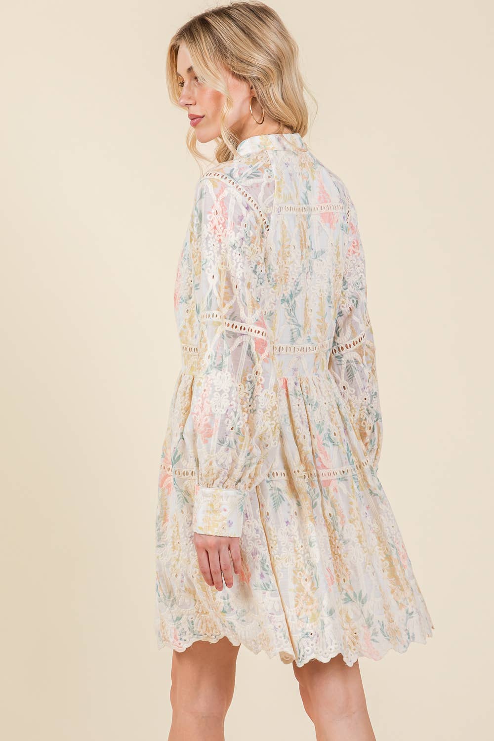 Floral Creme Long Sleeved Mini Shirt Dress - Purpose + Passion Boutique