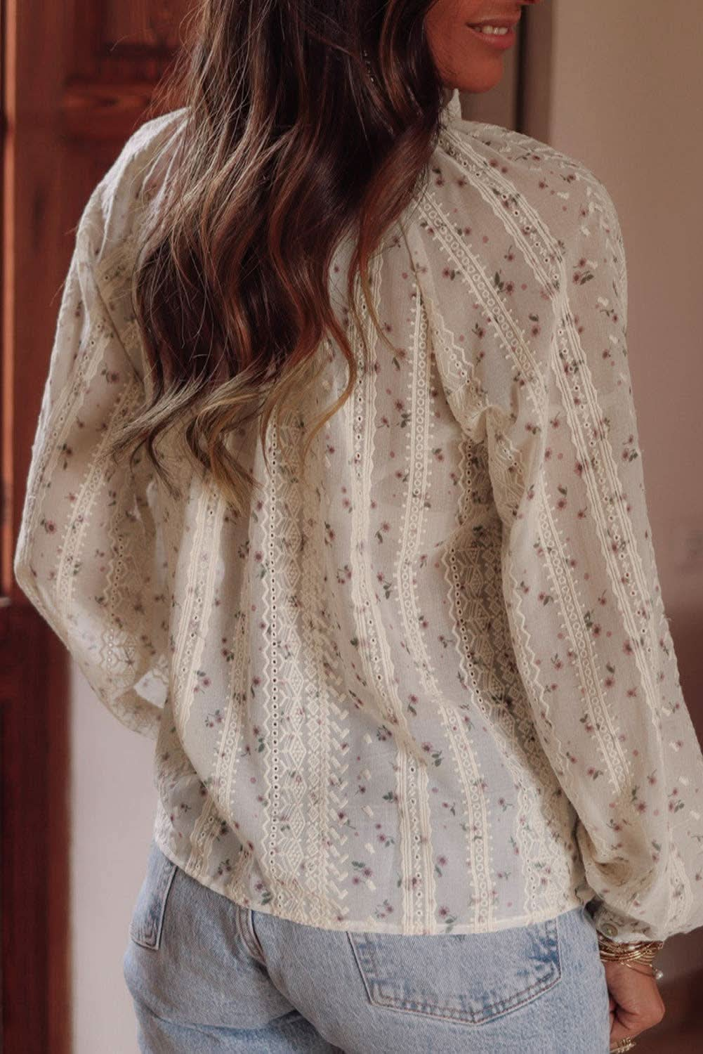 Floral Embroidered Bubble Sleeve Shirt - Purpose + Passion Boutique