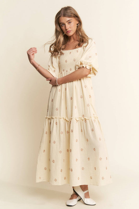 Floral Embroidered Tiered Maxi Dress - Purpose + Passion Boutique