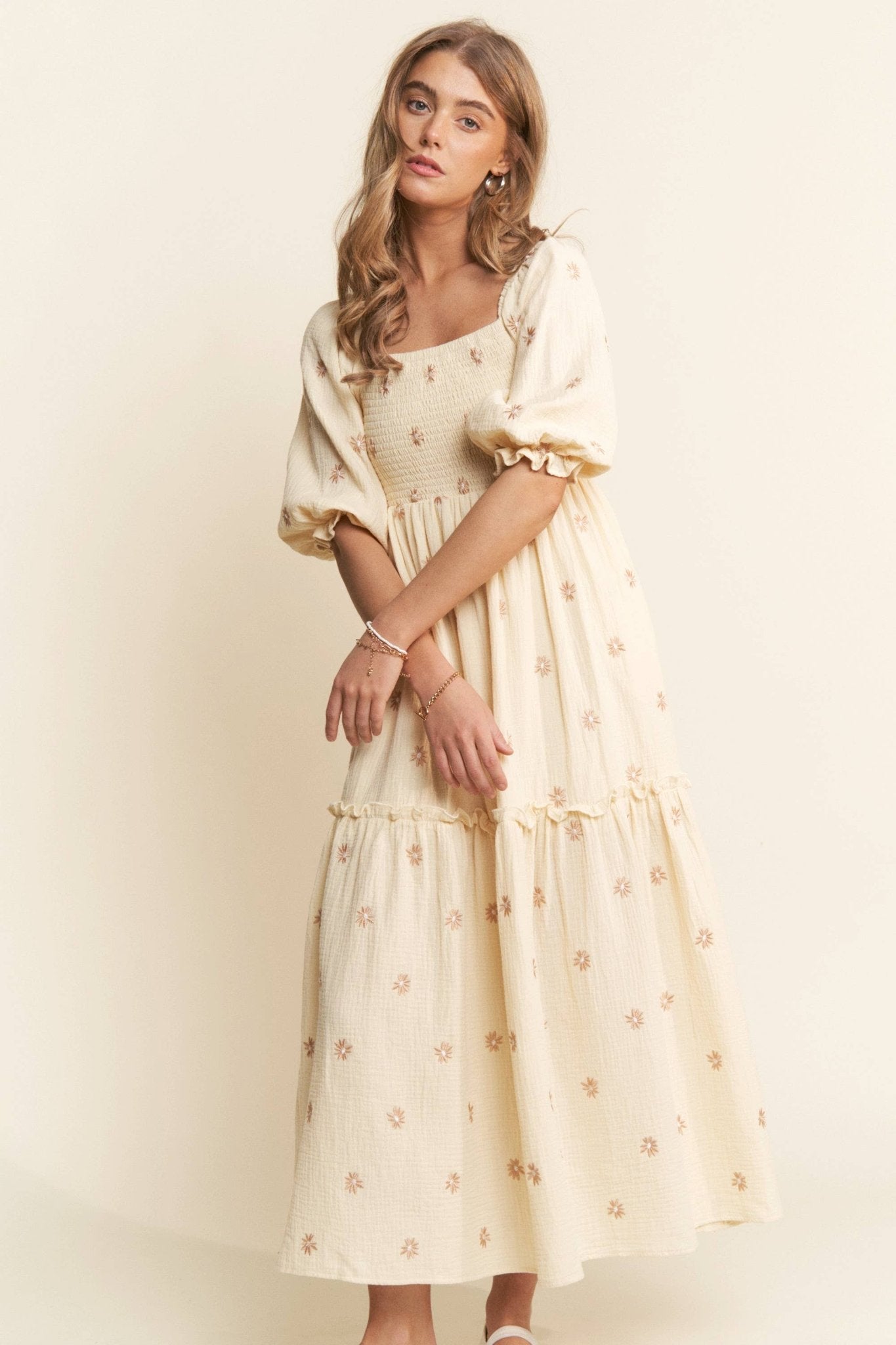 Floral Embroidered Tiered Maxi Dress - Purpose + Passion Boutique
