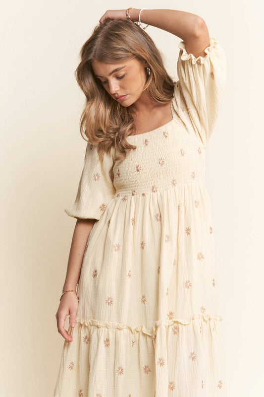Floral Embroidered Tiered Maxi Dress - Purpose + Passion Boutique