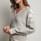 Floral Heather Grey V - Neck Sweater - Purpose + Passion Boutique