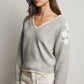 Floral Heather Grey V - Neck Sweater - Purpose + Passion Boutique
