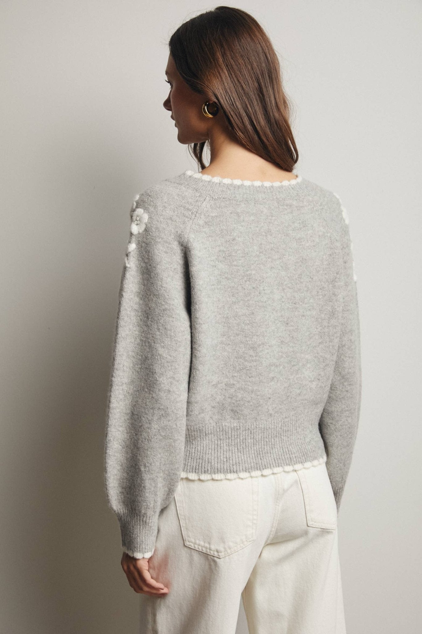Floral Heather Grey V - Neck Sweater - Purpose + Passion Boutique