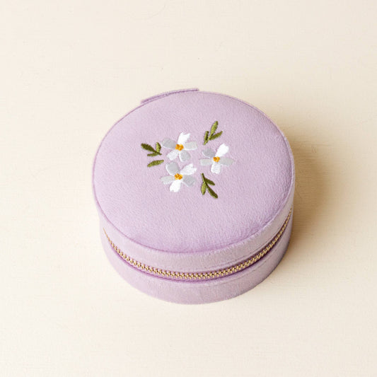 Floral Lilac Round Velvet Jewelry Case - Purpose + Passion Boutique