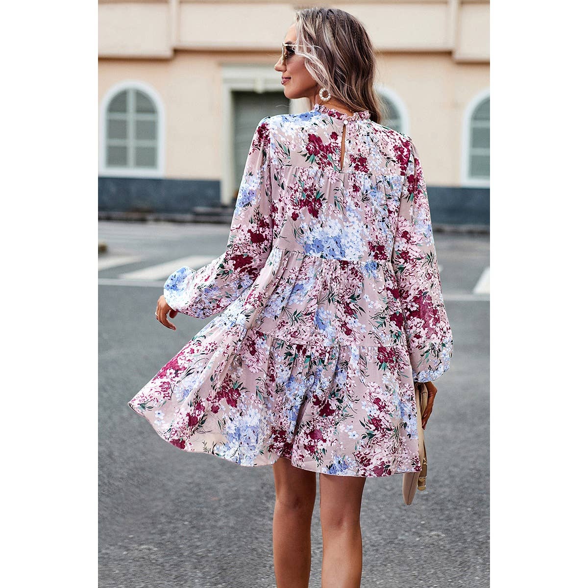 Floral Pink Tiered Sleeve Ruffle Hem Smock Dress - Purpose + Passion Boutique
