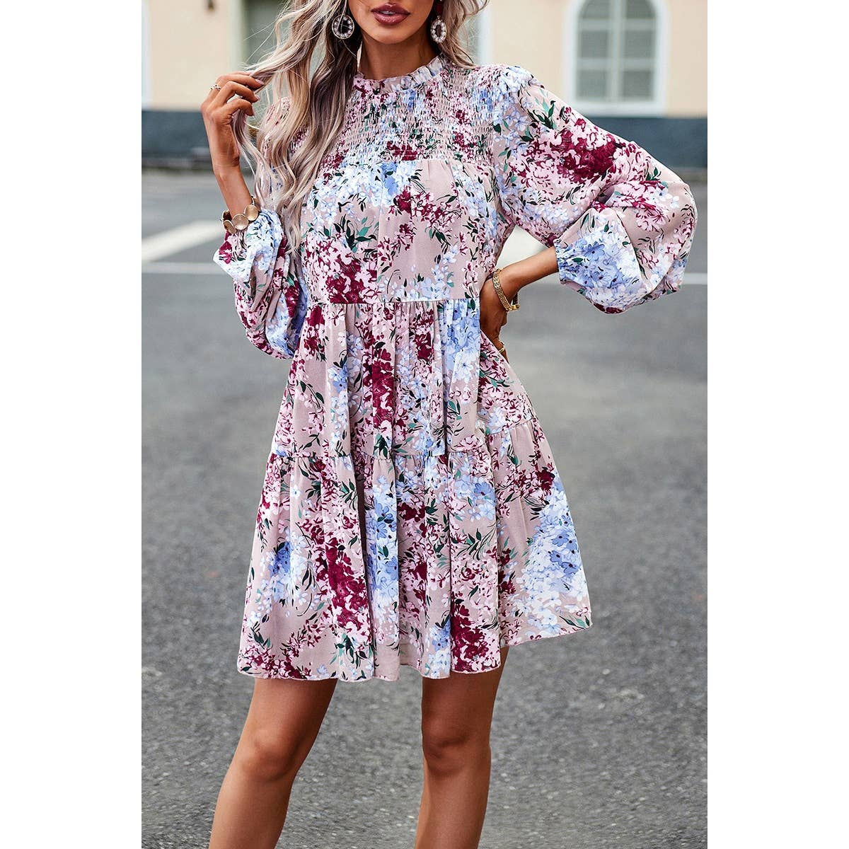 Floral Pink Tiered Sleeve Ruffle Hem Smock Dress - Purpose + Passion Boutique