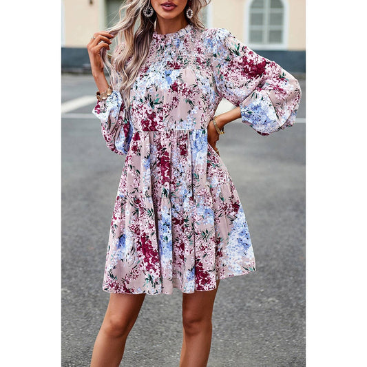 Floral Pink Tiered Sleeve Ruffle Hem Smock Dress - Purpose + Passion Boutique