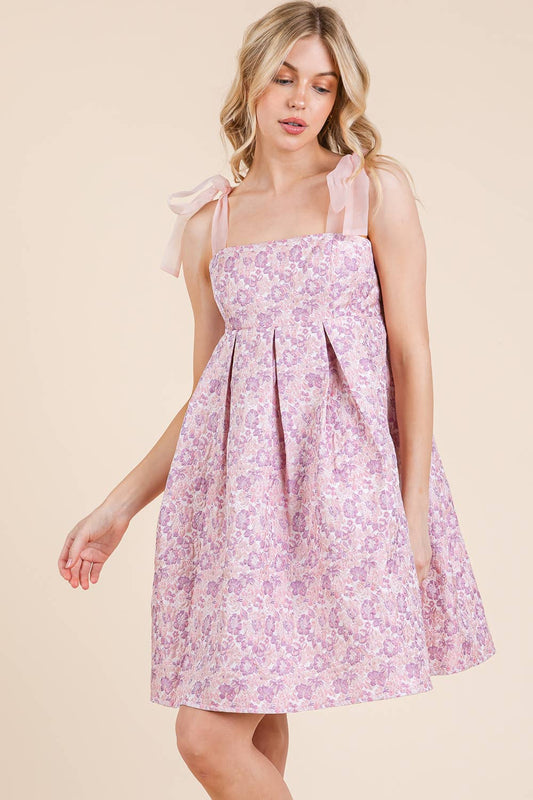 Floral Pink/Purple Jacquard Babydoll Mini Sundress - Purpose + Passion Boutique