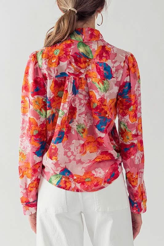 Floral Print Tie Neck Blouse - Purpose + Passion Boutique