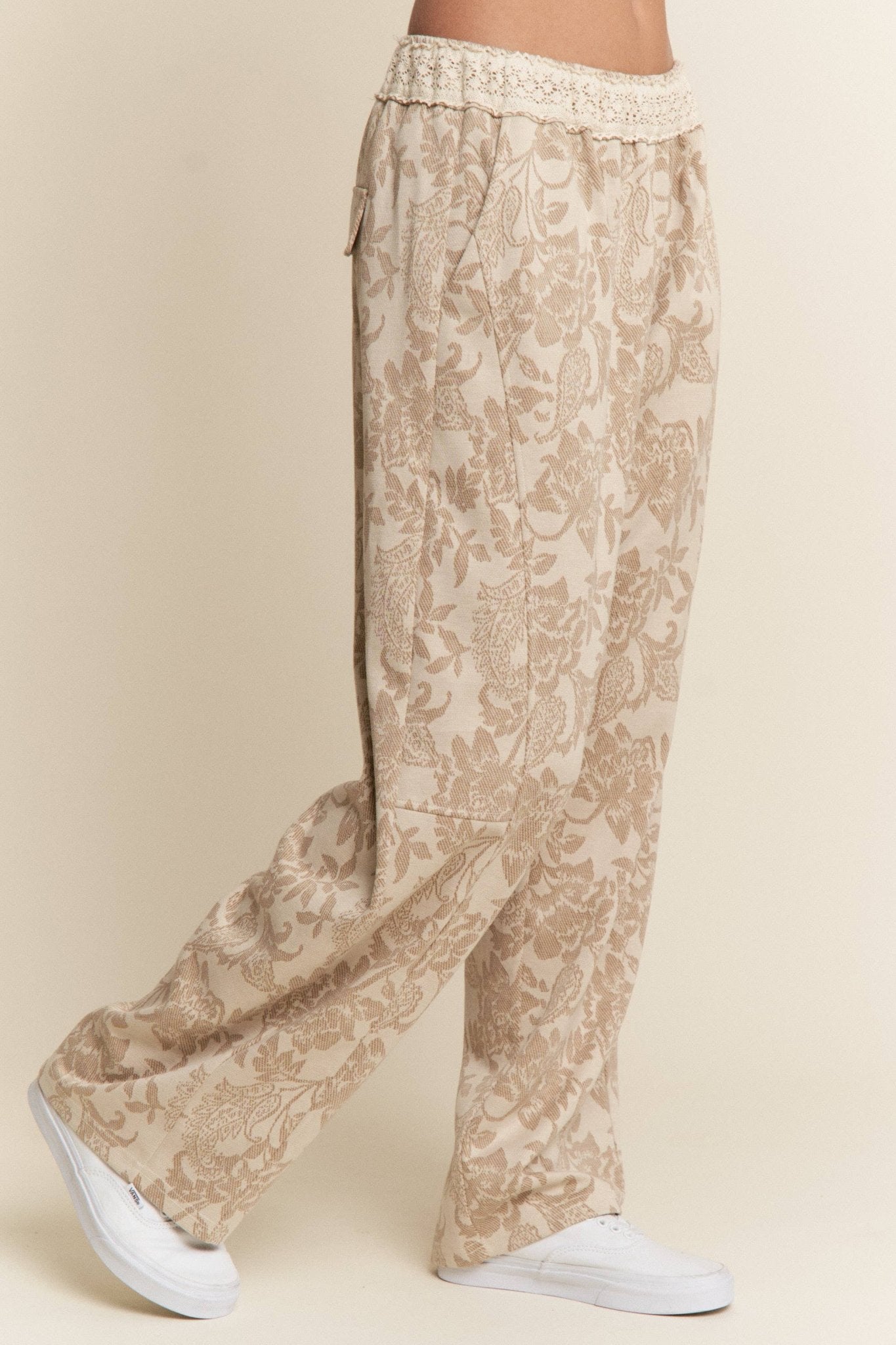 Floral Taupe Knit Pants - Purpose + Passion Boutique